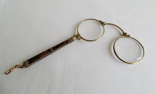 Antiek Victoriaans Lorgnet Bril met Schildpad handvat, Antiek en Kunst, Antiek | Goud en Zilver, Goud, Zilver, Ophalen of Verzenden