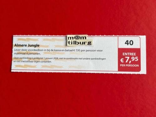 Bon 40 Almere Jungle entree €7,95 p.p.voor max. 4 pers., Tickets en Kaartjes, Recreatie | Dierentuinen, Drie personen of meer