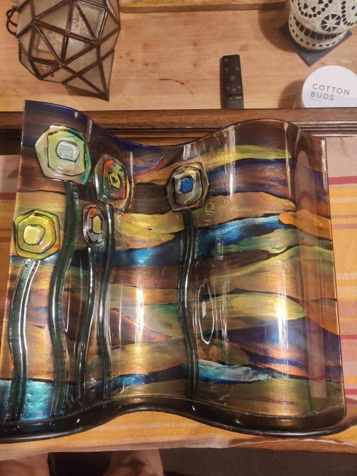 Uniek Glaskunstobject – Golvende Sculptuurvaas – 40  35 cm, Antiek en Kunst, Kunst | Designobjecten, Ophalen