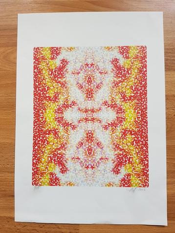 Grafische Printdruk, symmetrische DOT structuren, gesigneerd beschikbaar voor biedingen