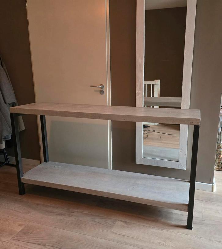 Industriële Wandtafel Eiken met Stalen Poot, Huis en Inrichting, Tafels | Sidetables, 25 tot 50 cm, Rechthoekig, Eikenhout, Ophalen of Verzenden