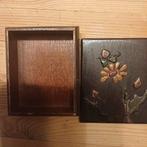 Antiek doosje hout met opgelegde bloemen sieraden opbergdoos, Antiek en Kunst, Ophalen of Verzenden