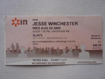 Jesse Winchester 2009 ticket concert San Francisco Slim's beschikbaar voor biedingen