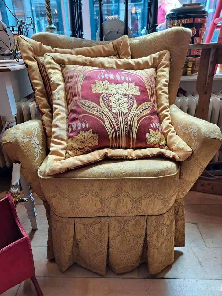 Brocant goud gouden stoel stoeltje gobelin stof, Huis en Inrichting, Fauteuils, Gebruikt, Stof, Ophalen