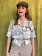 Vintage blouse -80’s /90’s - beige - print - 38/M, Kleding | Dames, Blouses en Tunieken, Maat 38/40 (M), Beige, Ophalen of Verzenden