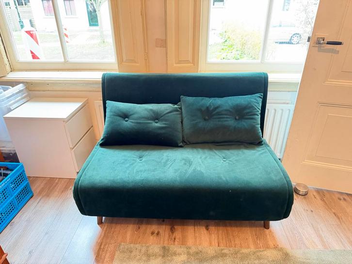 Slaapbank Haru - Pijnboomgroen Fluweel, Huis en Inrichting, Slaapkamer | Slaapbanken, Zo goed als nieuw, 120 cm, 190 cm of minder