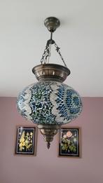 Groen blauwe Oosterse hanglamp met mozaïek en koper details, Ophalen, Zo goed als nieuw, Minder dan 50 cm