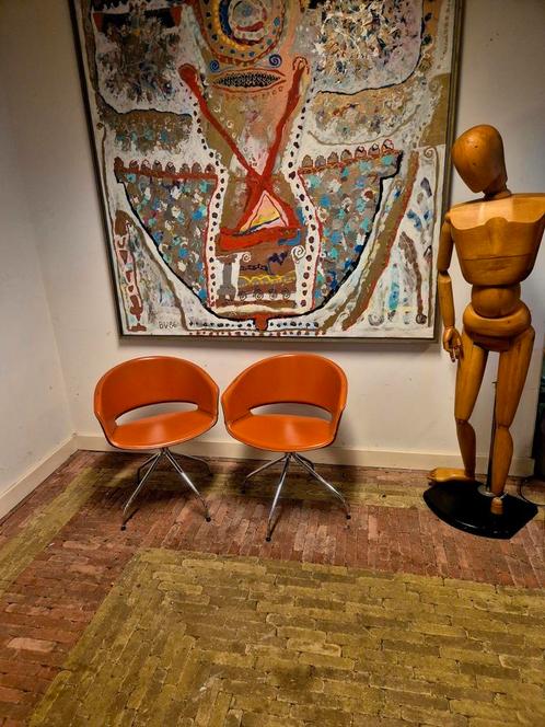 Andreu World Ronda Fauteuils Cognac Tuigleer, Huis en Inrichting, Stoelen, Vijf, Zes of meer stoelen, Leer, Metaal, Overige kleuren
