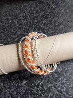 exclusieve nieuwe zilver klem armband + oranje steentjes, Ophalen of Verzenden, Nieuw, Zilver