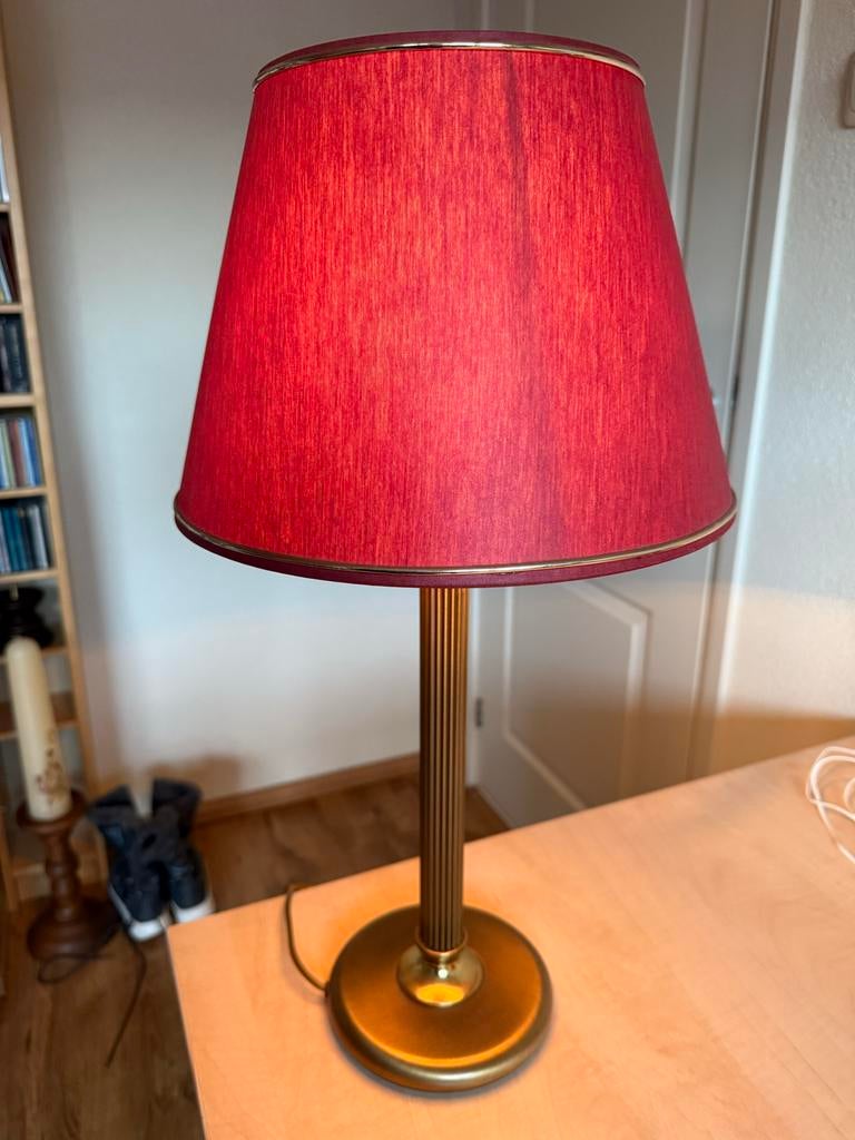 Mooie vintage lamp met rode kap, Ophalen, Gebruikt, Metaal, Minder dan 100 cm