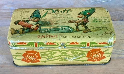 Pfaff - Naaimachine blikje met Kabouters Art Noveau ca 1907, Verzamelen, Blikken, Gebruikt, Overige, Overige merken, Ophalen of Verzenden
