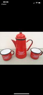Douwe Egberts emaille koffiepot met 2 kopjes, Antiek en Kunst, Ophalen of Verzenden