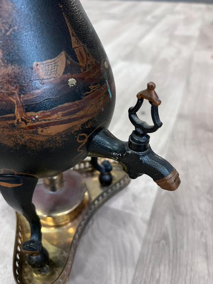 Edel Tin warmhoudkan C. Kurz & Zoon – handbeschilderd, Antiek en Kunst, Antiek | Tin, Ophalen of Verzenden