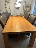 Solid Wooden Dining Table 200100 cm with 6 Chairs + Light, Ophalen, Eikenhout, 200 cm of meer, 50 tot 100 cm