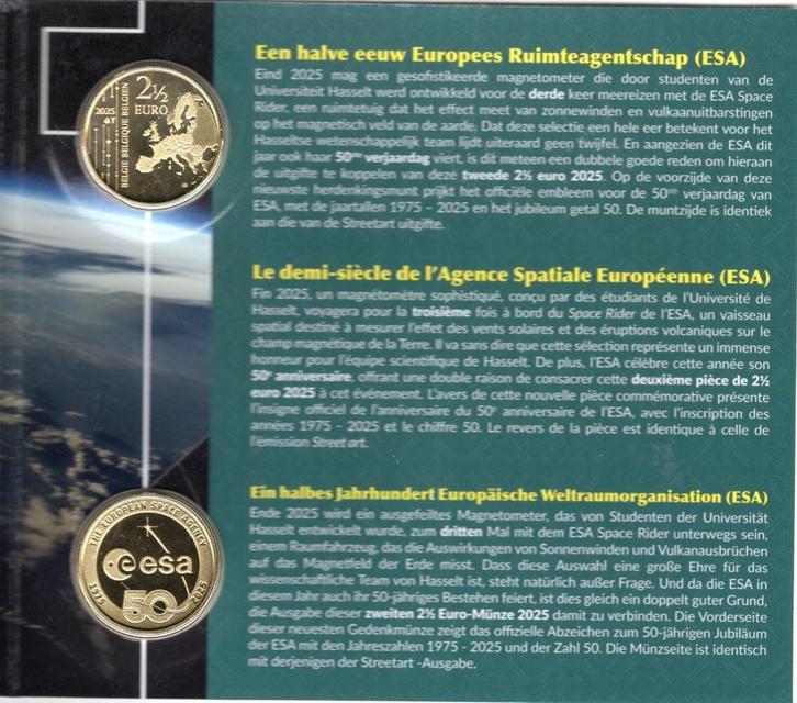 2x 2,50 euro Belgie 2025 - Esa en Street Art - BU Blister, Postzegels en Munten, Munten | Europa | Euromunten, Setje, Overige waardes