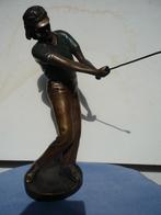 Schitterend antiek bronzen beeld ,, golfer aan slag ,,, Ophalen of Verzenden, Brons