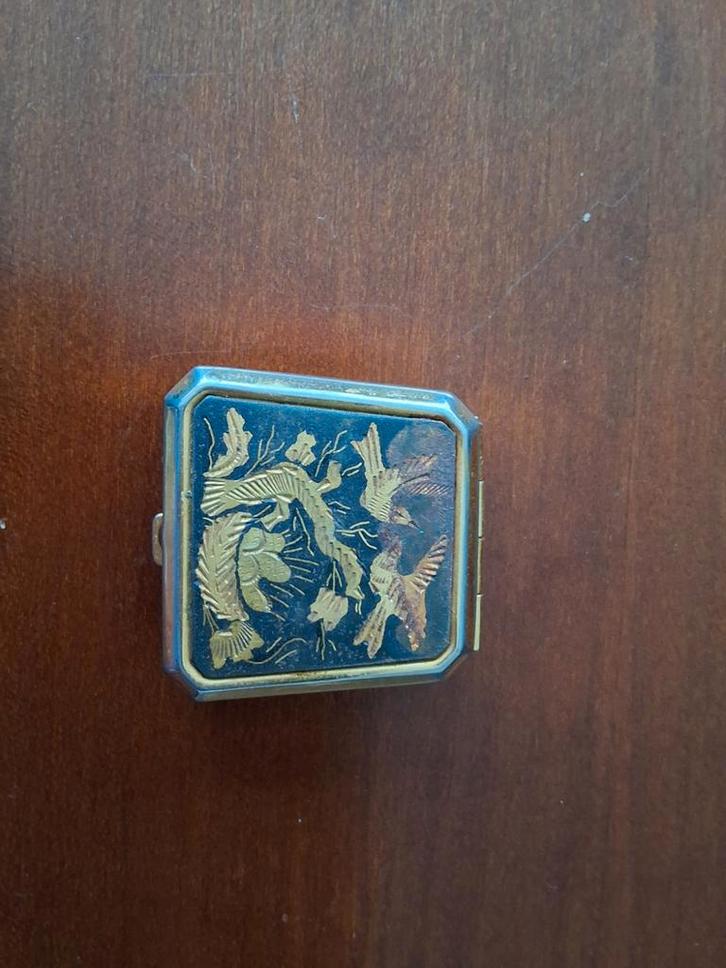 Vintage Spaans Damascenen Pillendoosje Vogelmotief, Antiek en Kunst, Curiosa en Brocante, Ophalen of Verzenden