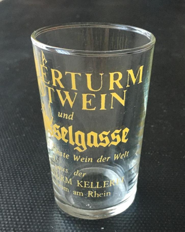1960 ADLERTURM Rotwein & Drosselgasse Wijnproeven glas, Verzamelen, Glas en Borrelglaasjes, Zo goed als nieuw, Borrel- of Shotglas