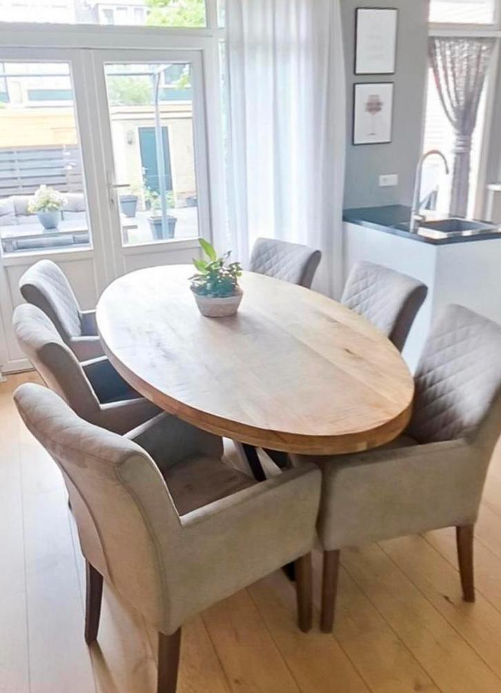 Ovale Mangohouten Eettafel - Spinpoot 210x100, Huis en Inrichting, Tafels | Eettafels, Gebruikt, 100 tot 150 cm, 200 cm of meer