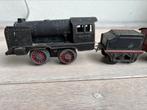 Spoor 0 blikken stoomlocomotief met tender en personenwagon, Ophalen of Verzenden