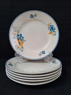 6 crèmekleurige ontbijtborden met blauw-geel bloem decor, Ophalen of Verzenden