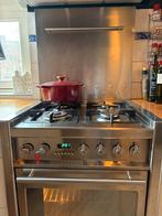 Gasfornuis met oven, spatwand en evt afzuiger, Witgoed en Apparatuur, Gebruikt, Hete lucht, Oven met grill, Vrijstaand