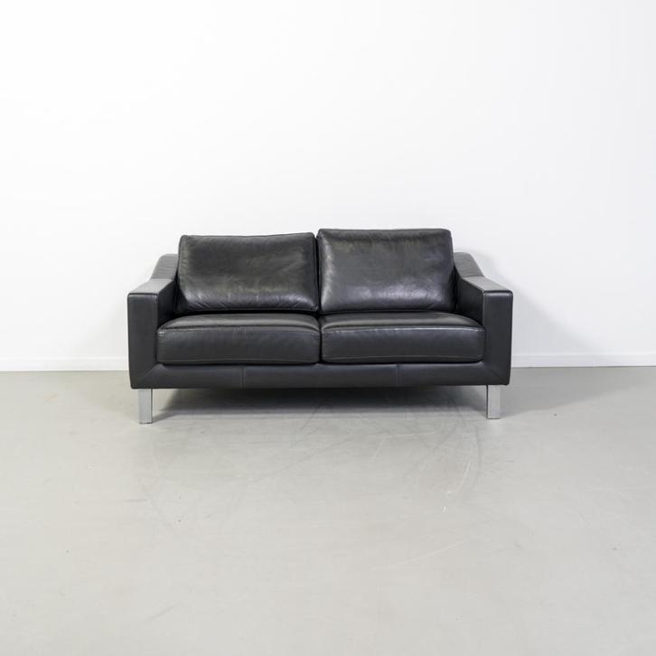 1x Leolux Antonia Bank 2,5-zits/180cm Zwart Leer - Gepolijst, Huis en Inrichting, Banken | Bankstellen, Zo goed als nieuw, Rechte bank