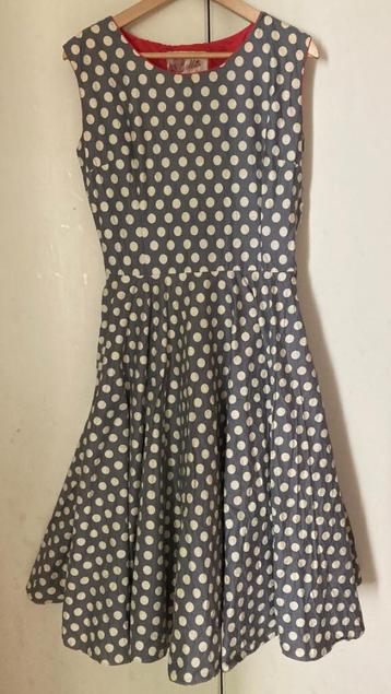 Vintage jaren 50 jurk polka dots grijs witJollita 50's  beschikbaar voor biedingen