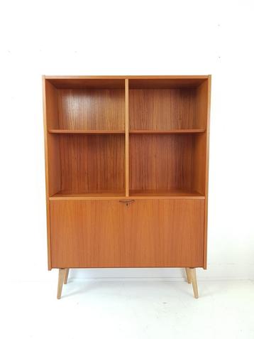 vintage Deense boekenkast met klep teak fineer beschikbaar voor biedingen