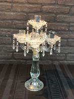 Mooie glazen 5-armige kandelaar met pegels en versieringen, Antiek en Kunst, Ophalen, Glas
