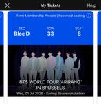 Bts 2x tickets zitplaatsen front stage Brussel D1 - kpop, Twee personen, Juli