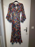 Purple queen flower bloemen maxi overslag jurk dress mt M T2, Maat 38/40 (M), Ophalen of Verzenden, Zo goed als nieuw, Onder de knie