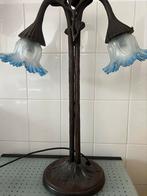 Art deco Lamp brons en Blauw Glazen Kapjes met Bladeren, Antiek en Kunst, Ophalen