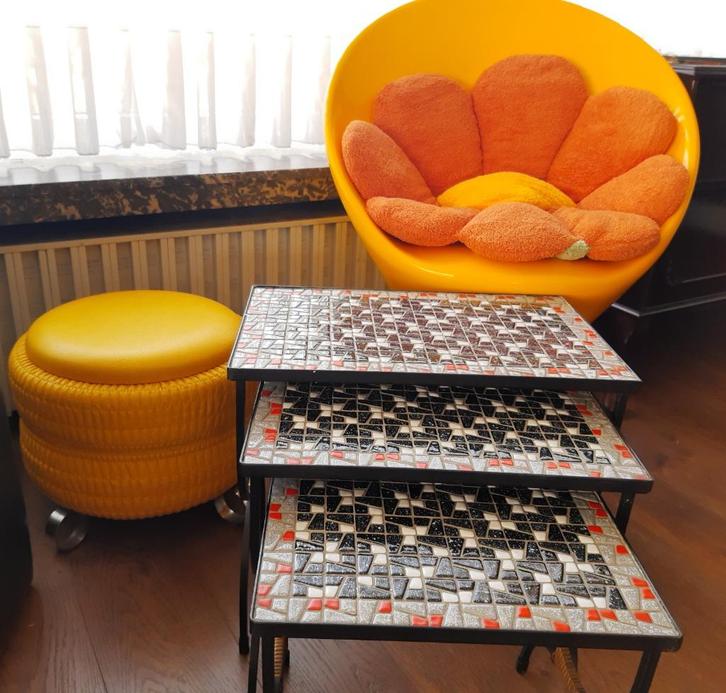 Vintage mozaïektafel set- jaren 60's stijl, Huis en Inrichting, Tafels | Bijzettafels, Gebruikt, Rechthoekig, 45 tot 60 cm, Minder dan 55 cm