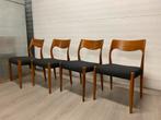 Fristho design stoelen, set van 4, teak, nieuwe stoffering., Huis en Inrichting, Stoelen, Zo goed als nieuw, Ophalen