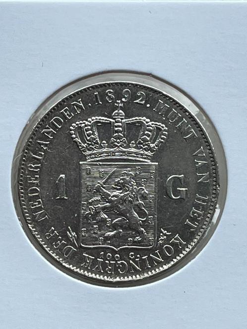 Wilhelmina zilveren gulden 1892 lang haar, Postzegels en Munten, Munten | Nederland, 1 gulden, Koningin Wilhelmina, Zilver, Ophalen of Verzenden