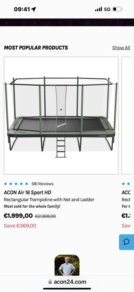 ACON 16 HD sport trampoline 5 x 2,80, Kinderen en Baby's, Speelgoed | Buiten | Trampolines, Zo goed als nieuw, Ophalen