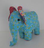 knuffel olifant blauw gebloemd 25/30cm, Ophalen of Verzenden, Nieuw, Olifant