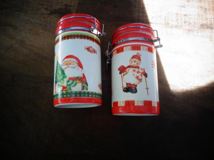 Kerst: Siaki voorraadpotten Kerstman en sneeuwpop, Diversen, Kerst, Zo goed als nieuw, Ophalen of Verzenden