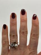 B410 Prachtige zilveren ring parel zirkonia (verstelbaar), Sieraden, Tassen en Uiterlijk, Ringen, Ophalen of Verzenden, X, Dame