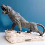 Art deco beeld van een tijger in brons gepatineerd gips, Antiek en Kunst, Kunst | Beelden en Houtsnijwerken, Ophalen of Verzenden