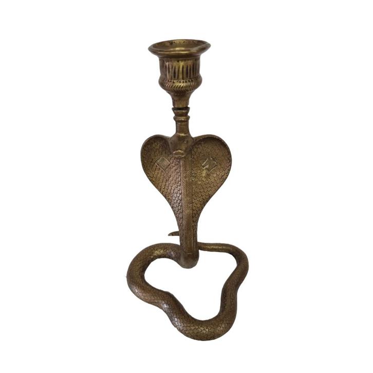 Vintage messing Cobra kandelaar, Huis en Inrichting, Woonaccessoires | Kandelaars en Kaarsen, Gebruikt, Kandelaar, Minder dan 25 cm