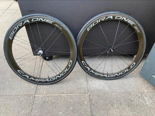 Campagnolo Bora One 50 dark label tube wielen, Fietsen en Brommers, Fietsonderdelen, Gebruikt, Racefiets, Wiel, Ophalen