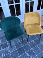 Moderne velvet stoelen – okergeel & groen – licht gebruikt, Ophalen, Gebruikt, Overige kleuren, Metaal