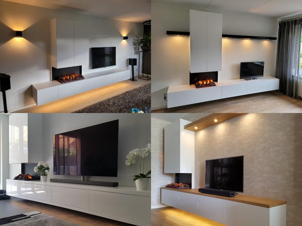 Tv meubel / wandkast met elektrische sfeerhaard OP MAAT, Huis en Inrichting, Kasten | Televisiemeubels, Nieuw, 200 cm of meer