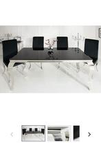 Chrome barok eettafel zwart glas plaat met stoelen, Huis en Inrichting, Ophalen, Barok chrome, 50 tot 100 cm, Zo goed als nieuw
