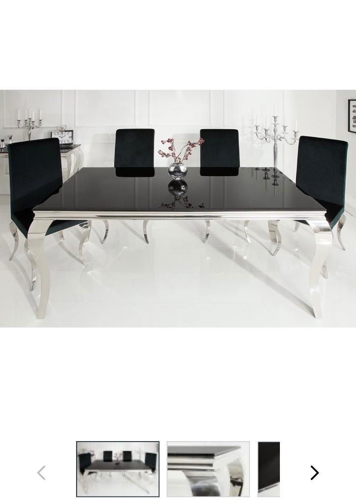 Chrome barok eettafel zwart glas plaat met stoelen, Huis en Inrichting, Tafels | Eettafels, Zo goed als nieuw, 50 tot 100 cm, 150 tot 200 cm