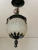 Antieke vintage bollamp reliëf glas wit hanglampen, Ophalen of Verzenden