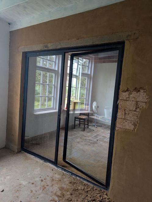 Glazen pui met openslaande deuren, Doe-het-zelf en Verbouw, Kozijnen en Schuifpuien, Zo goed als nieuw, Deurkozijn, Hout, 225 cm of meer