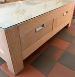 Whitewash eiken salontafel 130x70 cm. met glazen bovenplaat., Ophalen, 100 tot 150 cm, Eikenhout, 50 tot 100 cm